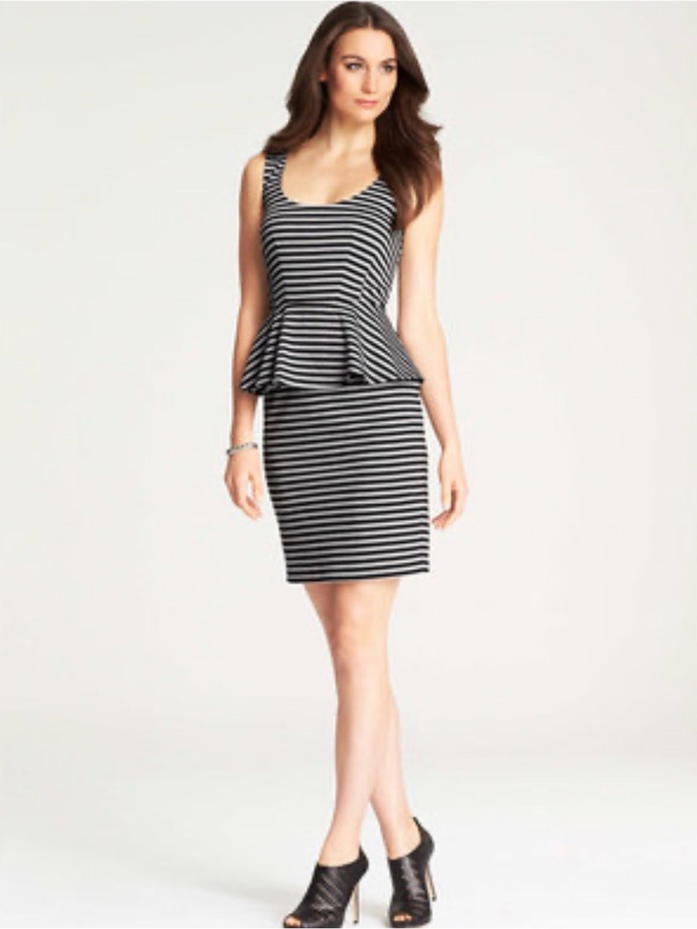 Ann Taylor Striped Black & White Peplum Pencil Skirt Dress